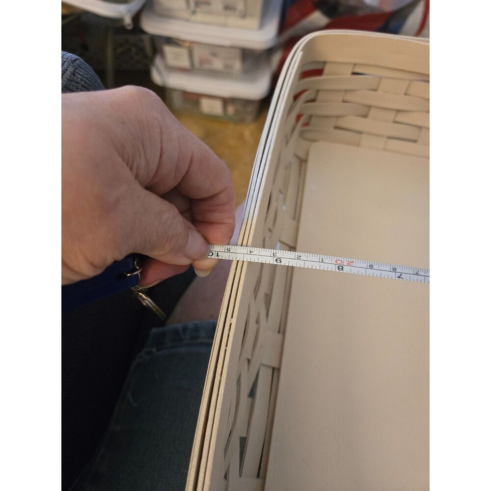2002 Longaberger 13" Rectangle Fixed Center Handle Upcycled Antique White Basket - Picture 12 of 14